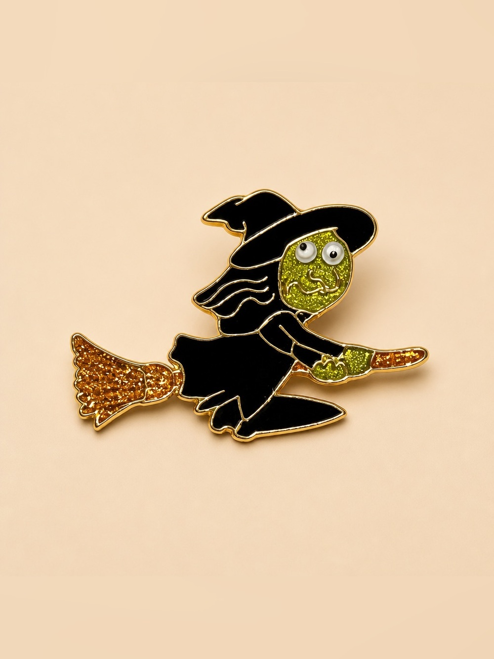 Halloween Flying Witch Vintage enamel pin with googly eyes